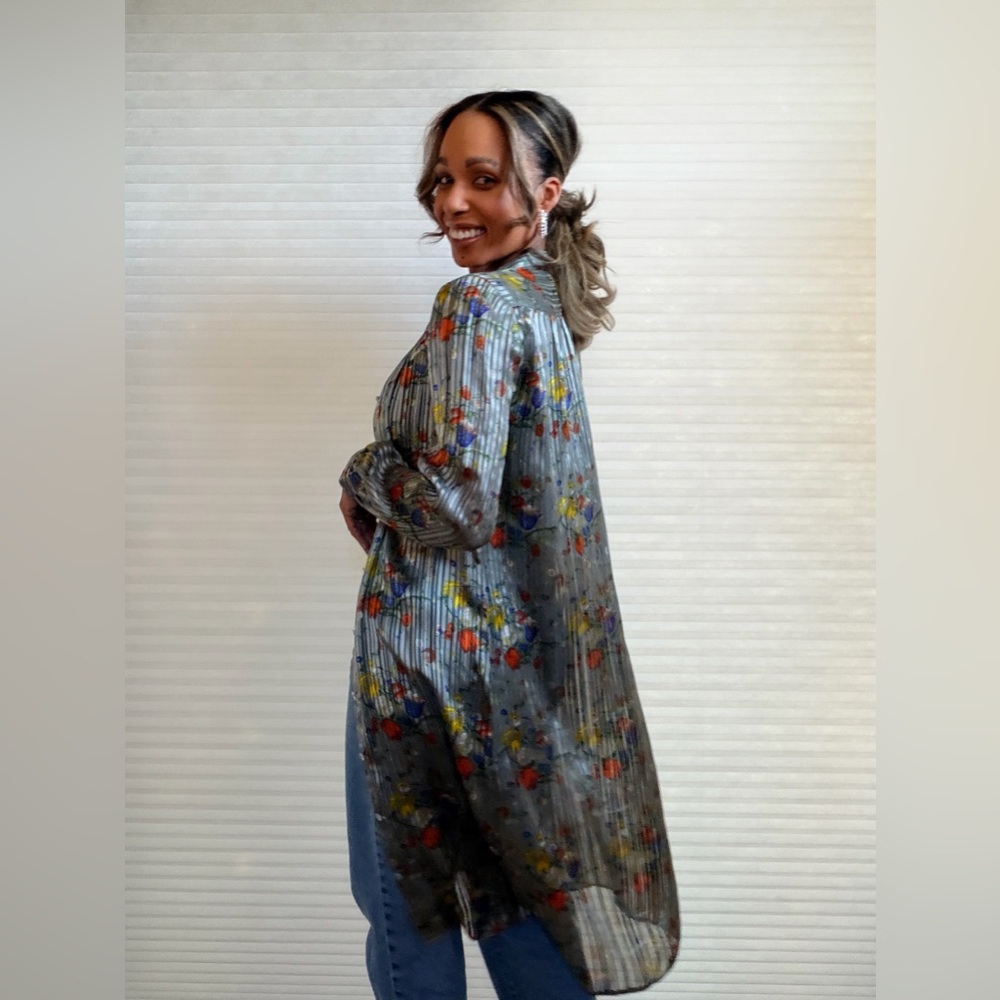Vintage Adrianna Skellington for FML Sport 100% Silk Floral Shirt Dress